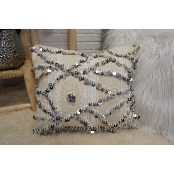 Moroccan Wedding Blanket Pillow Cover Vintage Handira Cushion 03YS00390 - Picture 1 of 10